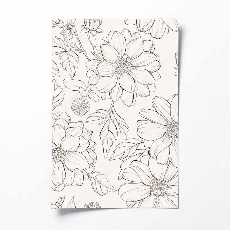 Plakat delikatny botaniczny rysunek kwiatowy