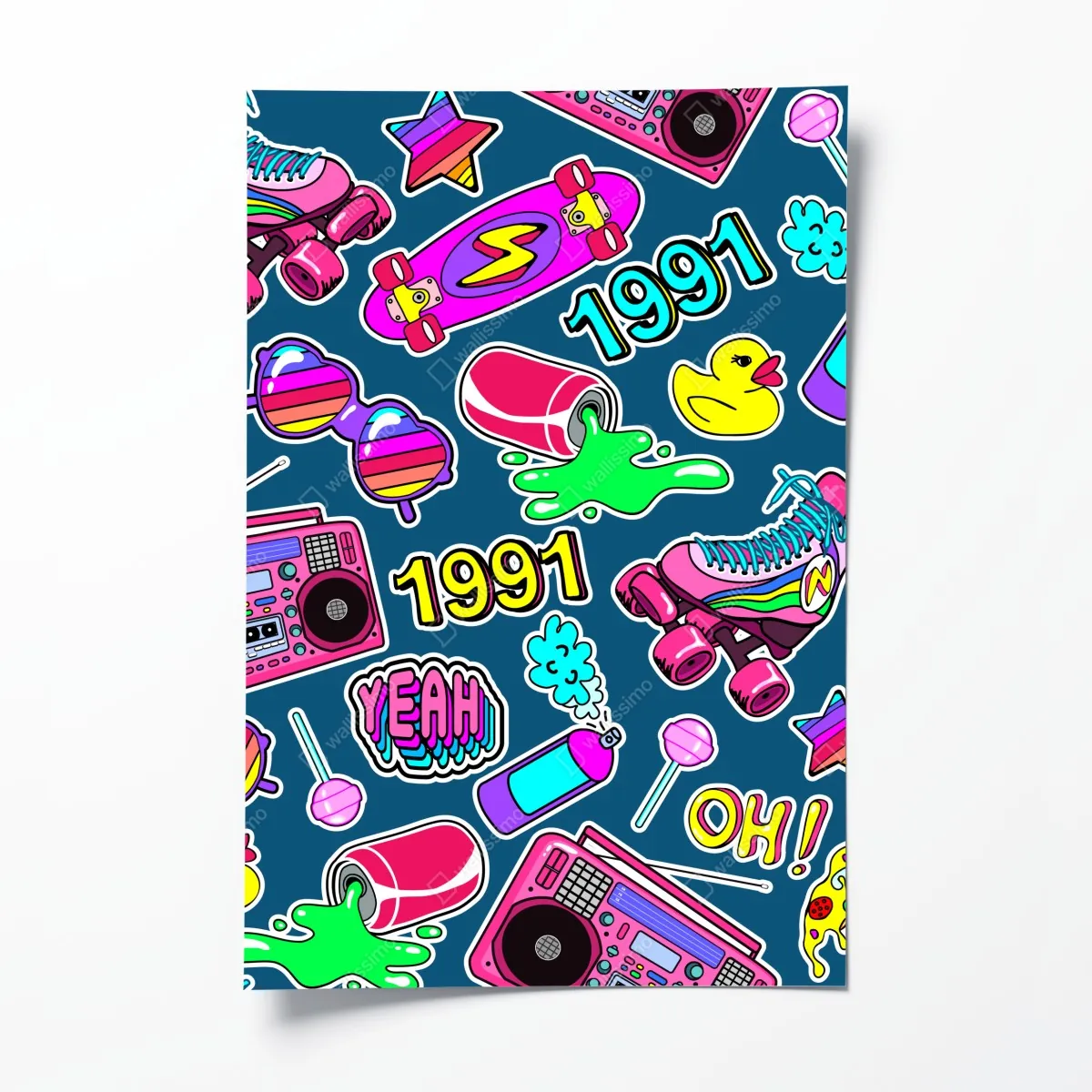 Plakat żywy kolaż naklejek w stylu lat 90 – Wallissimo® Plakat żywy kolaż naklejek w stylu lat 90 – Wallissimo®