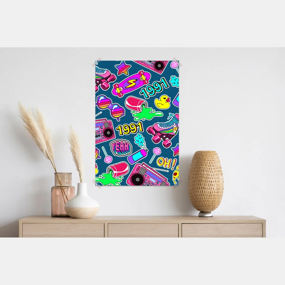 Plakat żywy kolaż naklejek w stylu lat 90 – Wallissimo® Plakat żywy kolaż naklejek w stylu lat 90 – Wallissimo®