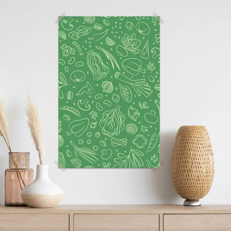 Plakat zielony wzór z warzywami – Wallissimo® Plakat zielony wzór z warzywami – Wallissimo®