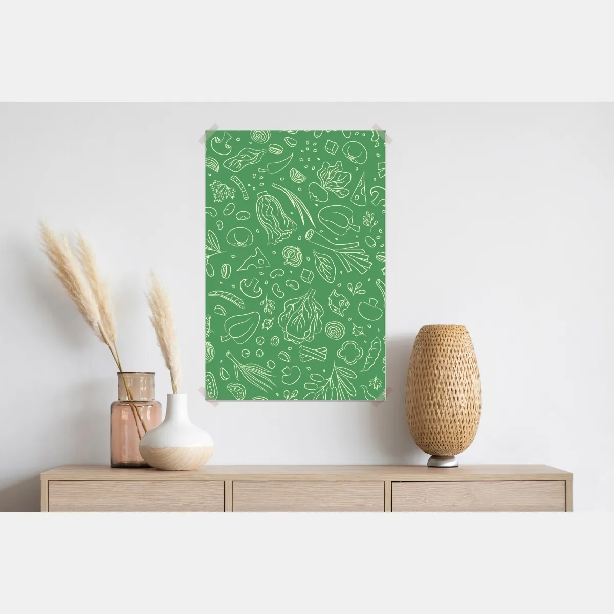 Plakat zielony wzór z warzywami – Wallissimo® Plakat zielony wzór z warzywami – Wallissimo®