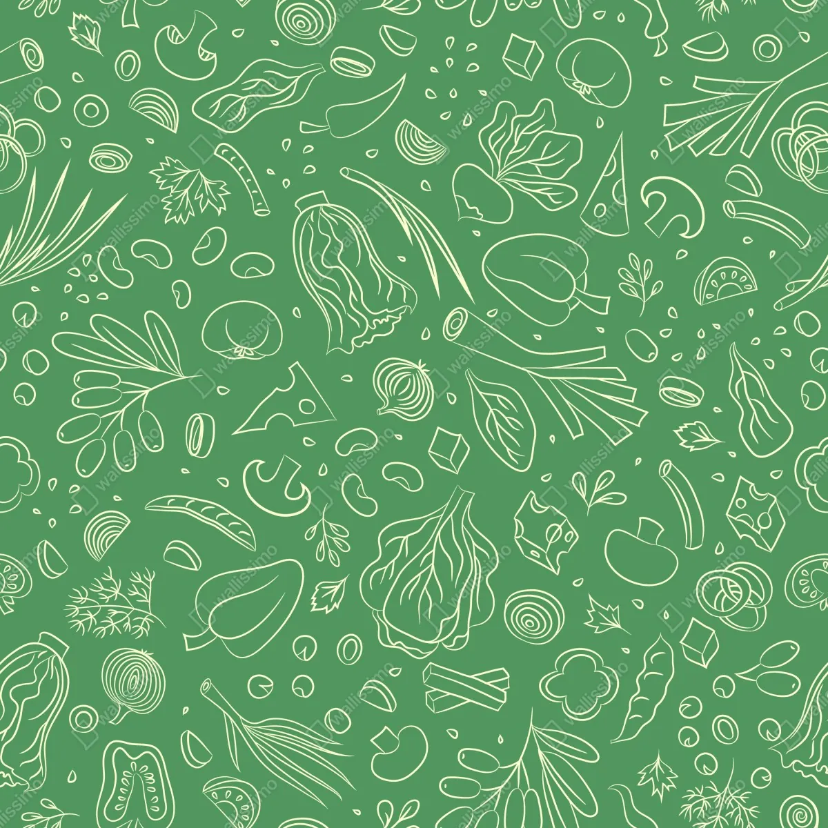 Plakat zielony wzór z warzywami – Wallissimo® Plakat zielony wzór z warzywami – Wallissimo®