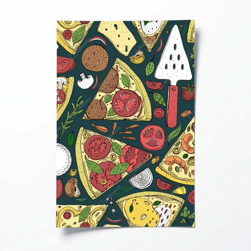 Plakat kolorowy wzór plasterków pizzy