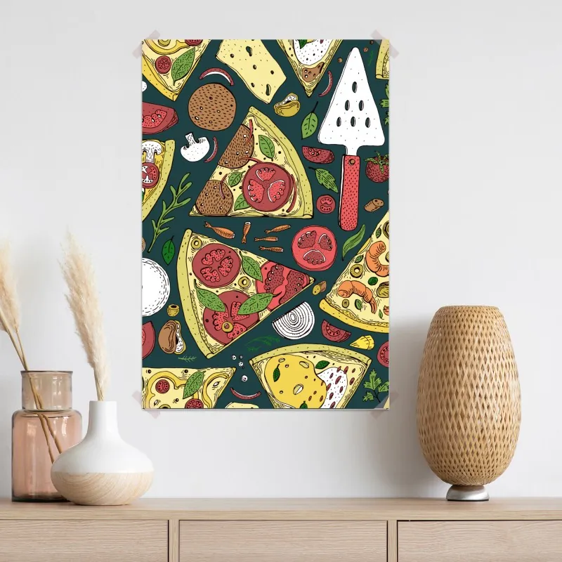Plakat kolorowy wzór plasterków pizzy – Wallissimo® Plakat kolorowy wzór plasterków pizzy – Wallissimo®