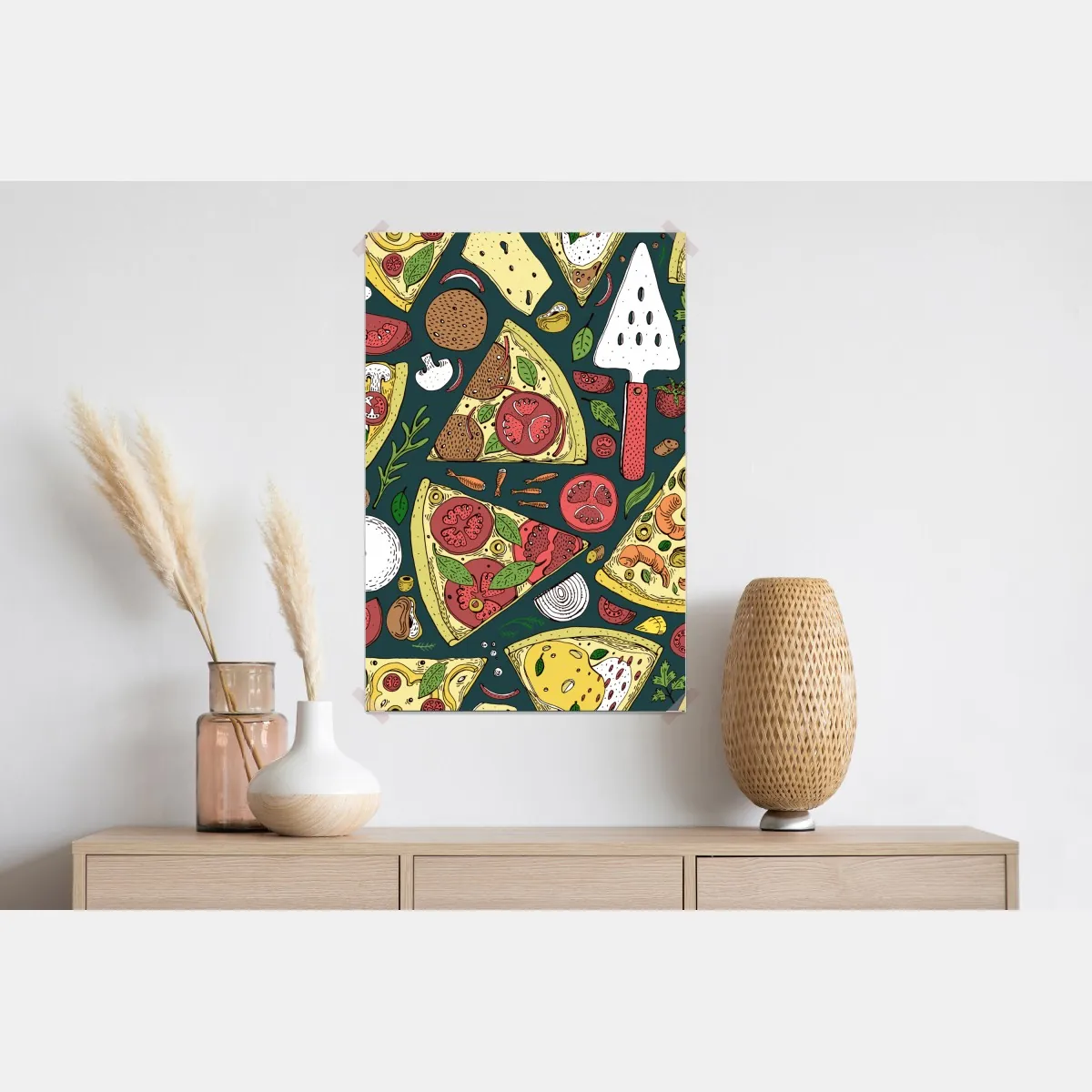 Plakat kolorowy wzór plasterków pizzy – Wallissimo® Plakat kolorowy wzór plasterków pizzy – Wallissimo®