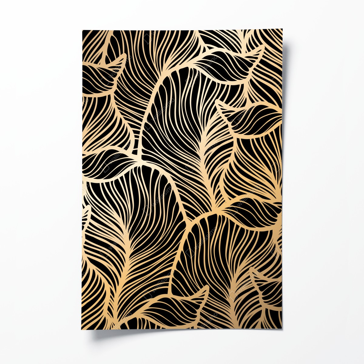 Poster golden leaf pattern on black