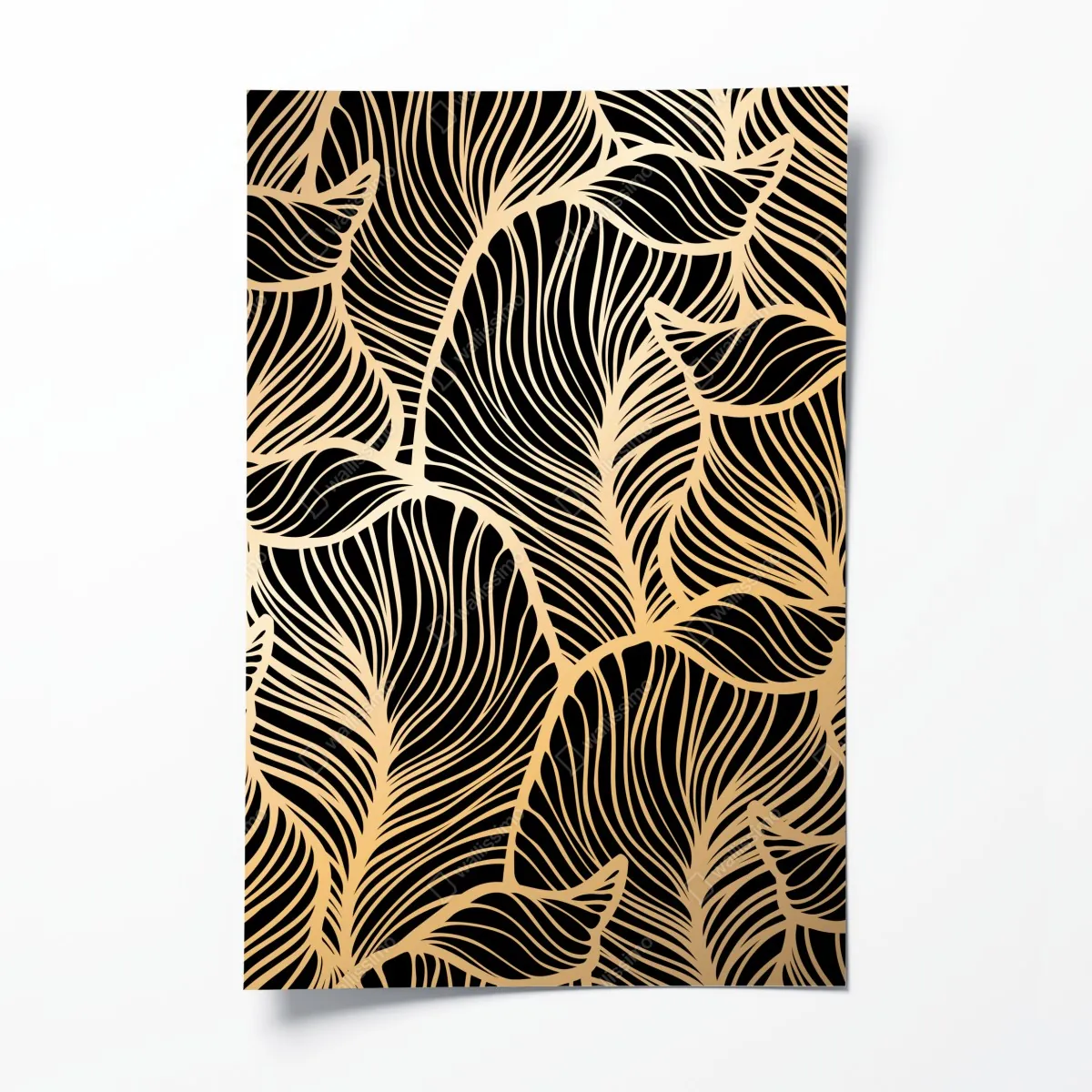 Plakat złoty wzór liści na czarnym tle – Wallissimo® Plakat złoty wzór liści na czarnym tle – Wallissimo®