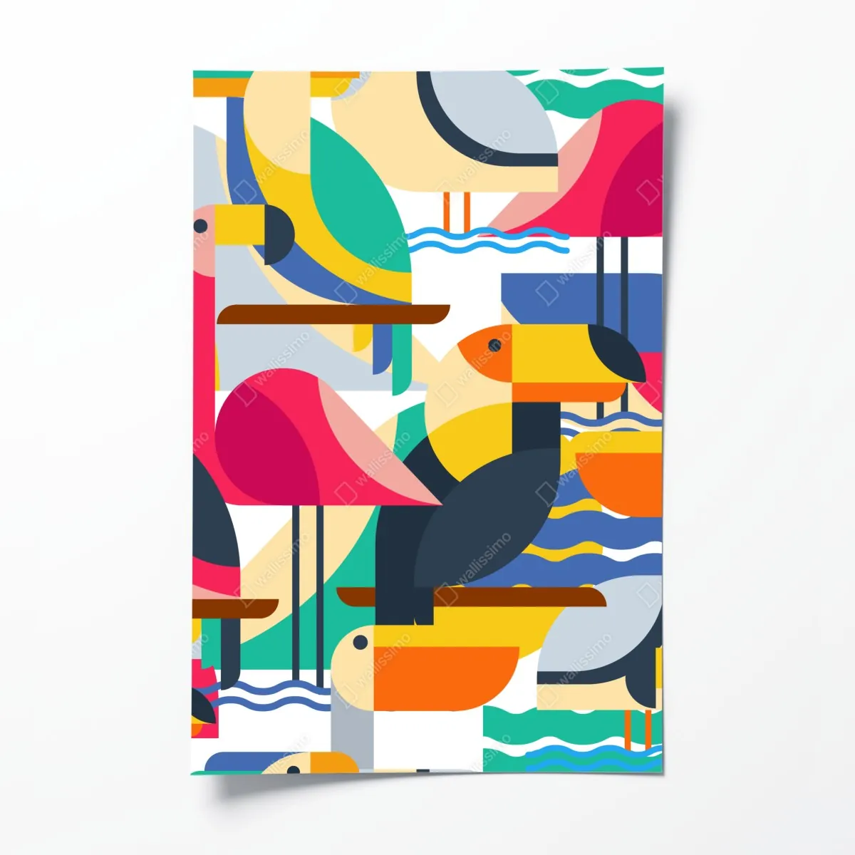 Plakat tropikalny geometryczny wzór ptaków – Wallissimo® Plakat tropikalny geometryczny wzór ptaków – Wallissimo®