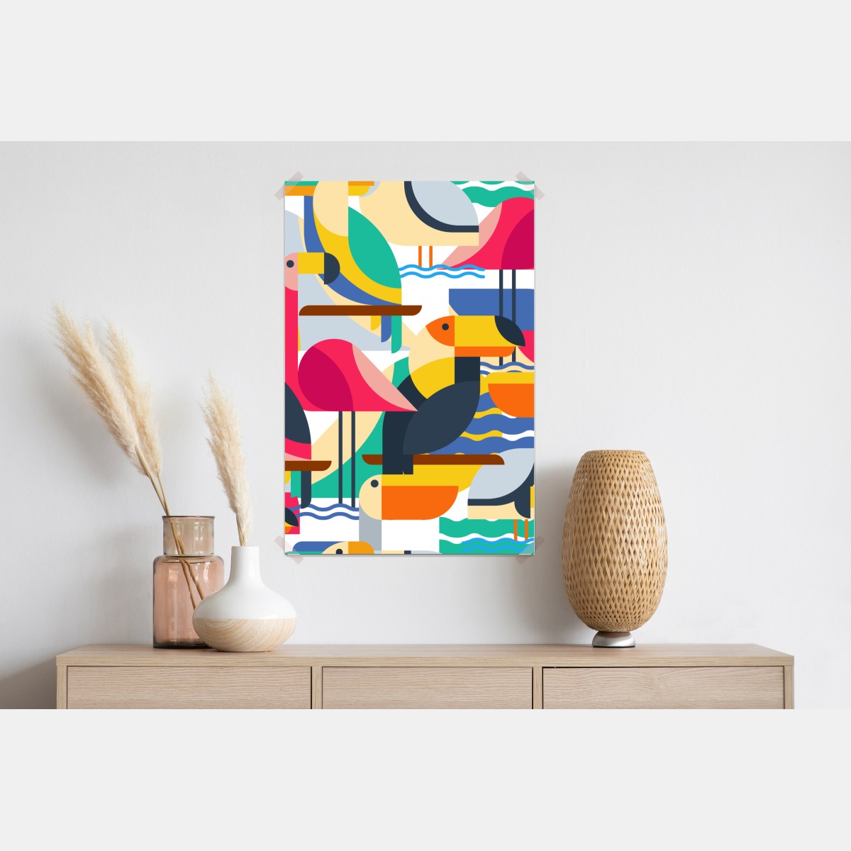 Plakat tropikalny geometryczny wzór ptaków – Wallissimo® Plakat tropikalny geometryczny wzór ptaków – Wallissimo®