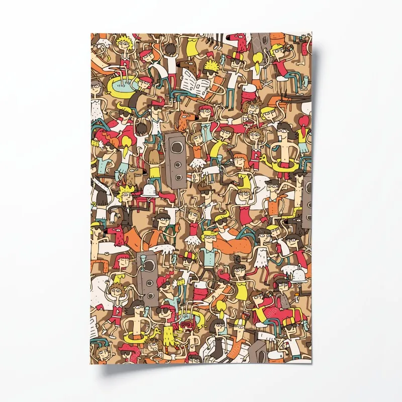 Plakat zabawny wzór tłumu na imprezie