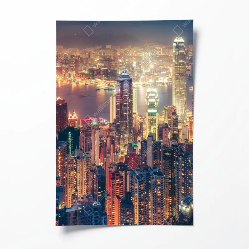 Plakat Hongkong nocny widok ze szczytu Victoria Peak