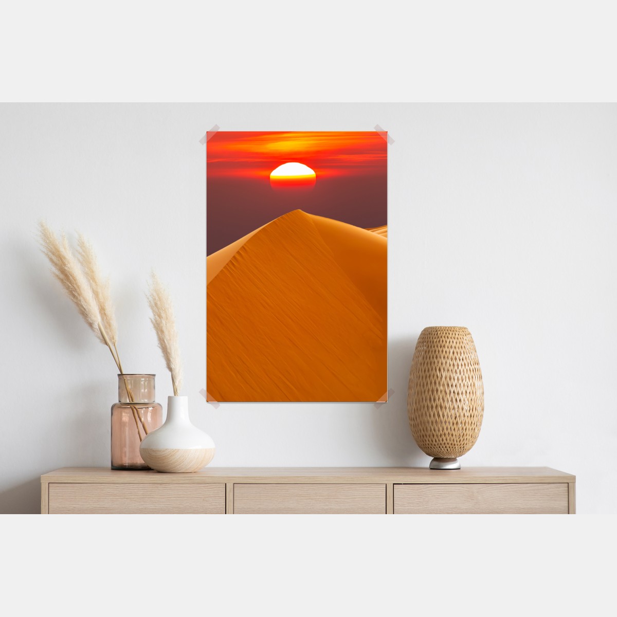 Plakat złoty zachód słońca nad wydmami pustyni – Wallissimo® Plakat złoty zachód słońca nad wydmami pustyni – Wallissimo®