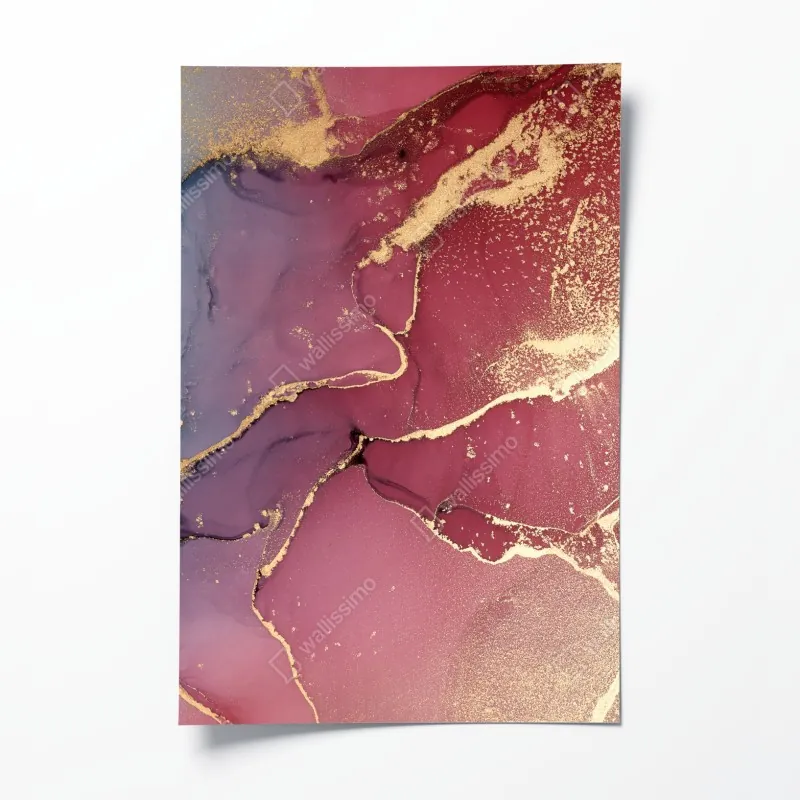 Plakat abstrakcyjne marmurowe tło w odcieniach turkusu i fioletu ze złotem