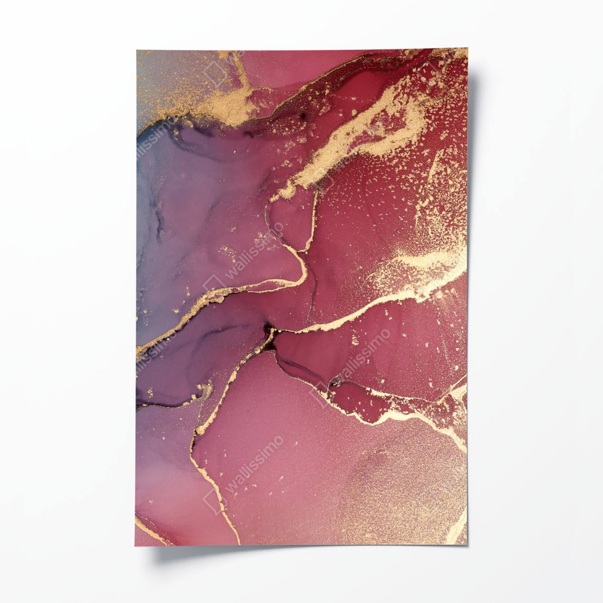 Poster abstract purple and turquoise marble art with gold veins