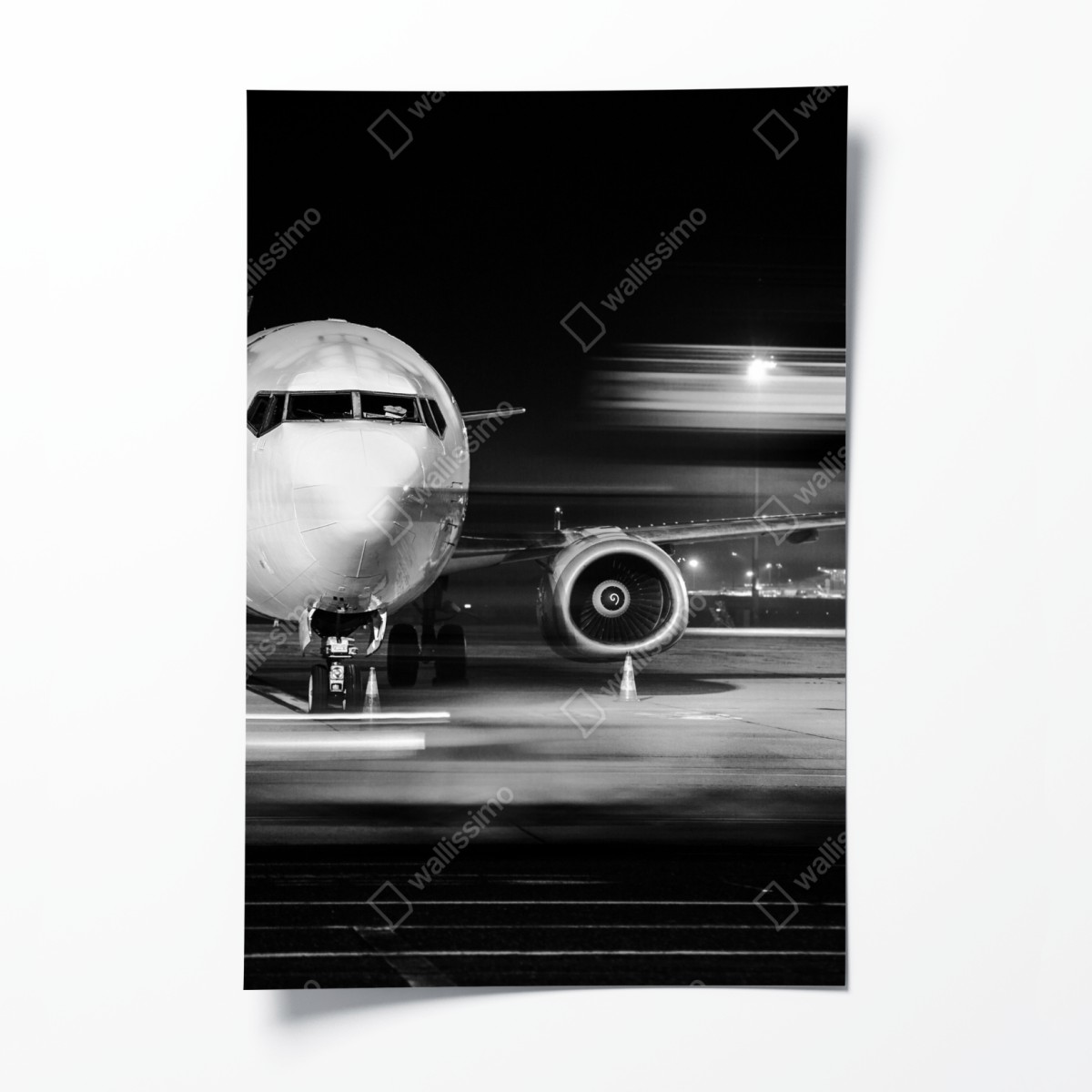 Poster monochrome jet on the tarmac at night
