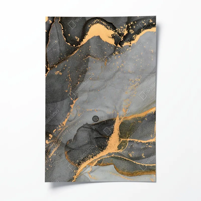 Plakat szary marmur ze złotymi żyłkami