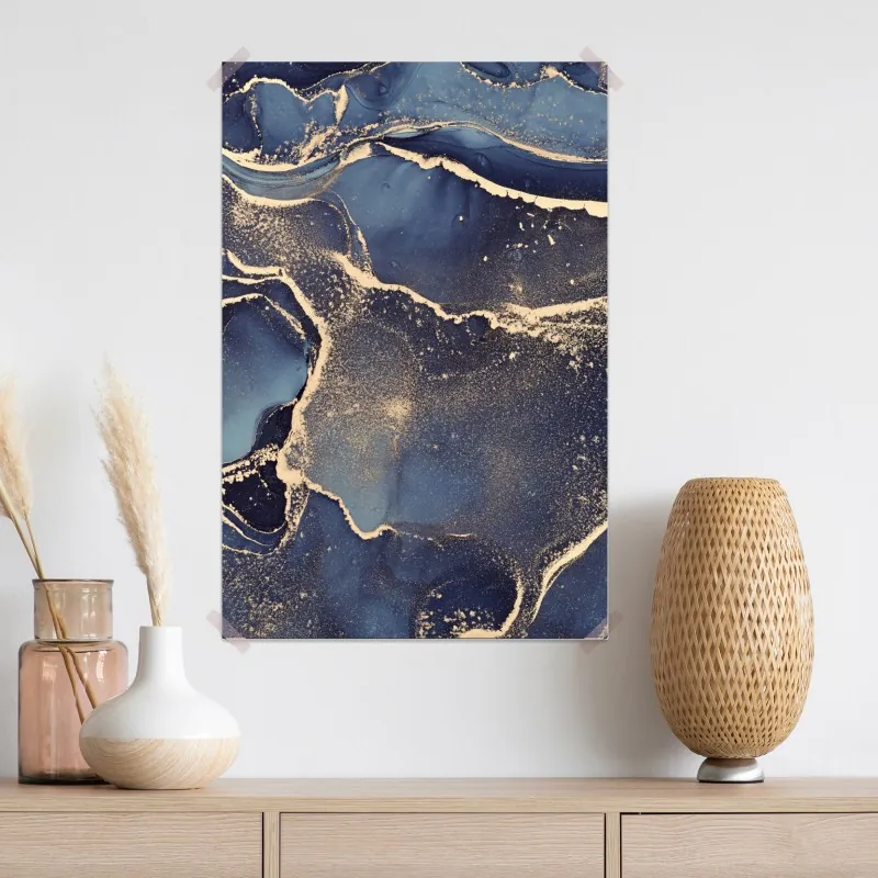 Plakat senny abstrakcyjny motyw w granacie i złocie – Wallissimo® Plakat senny abstrakcyjny motyw w granacie i złocie – Wallissimo®