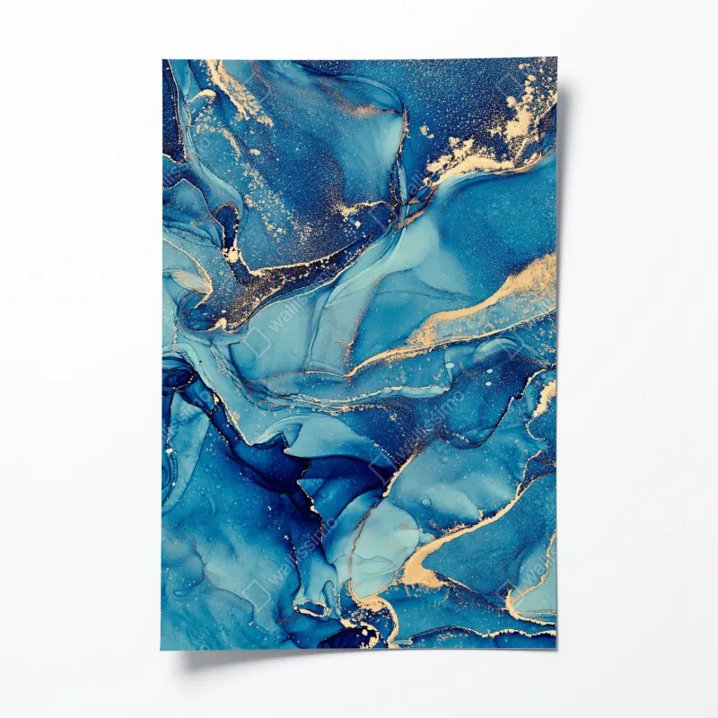 Plakat oceaniczny błękit i złote zawirowania