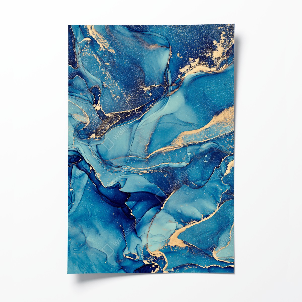 Poster ocean blue and gold fluid abstract