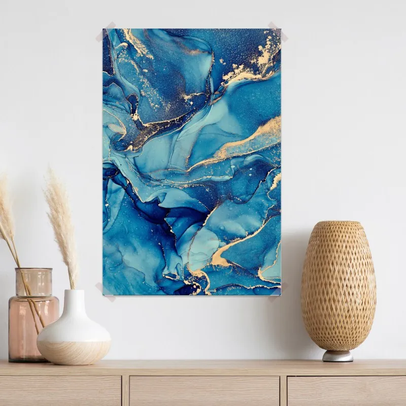 Plakat oceaniczny błękit i złote zawirowania – Wallissimo® Plakat oceaniczny błękit i złote zawirowania – Wallissimo®