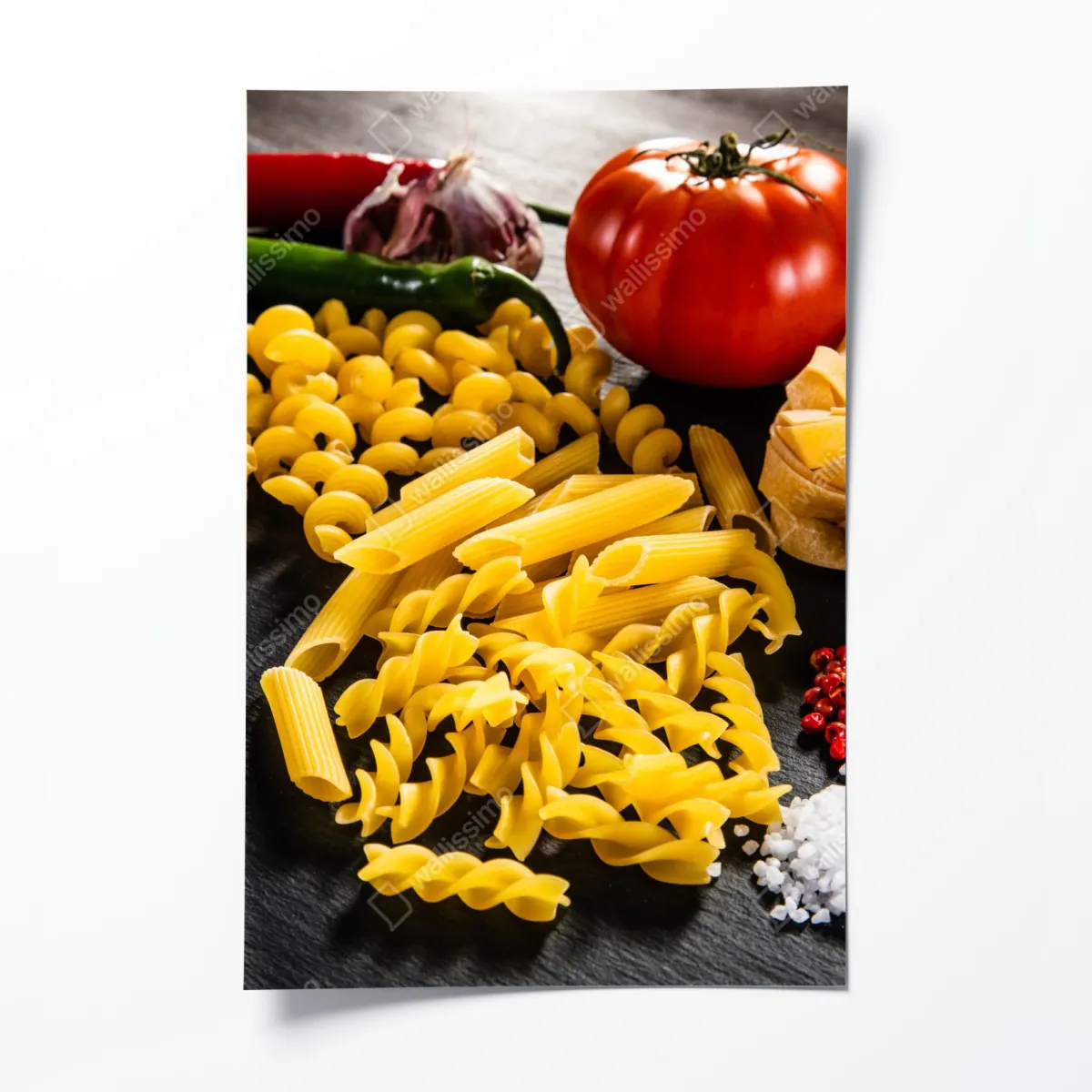 Plakat zbiór suchych makaronów i świeże składniki – Wallissimo® Plakat zbiór suchych makaronów i świeże składniki – Wallissimo®