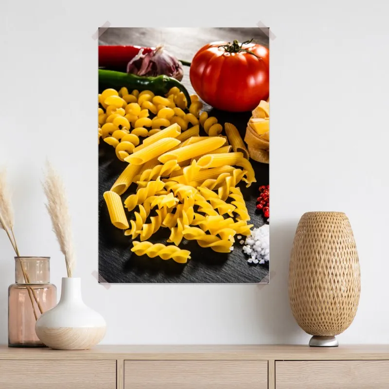 Plakat zbiór suchych makaronów i świeże składniki – Wallissimo® Plakat zbiór suchych makaronów i świeże składniki – Wallissimo®