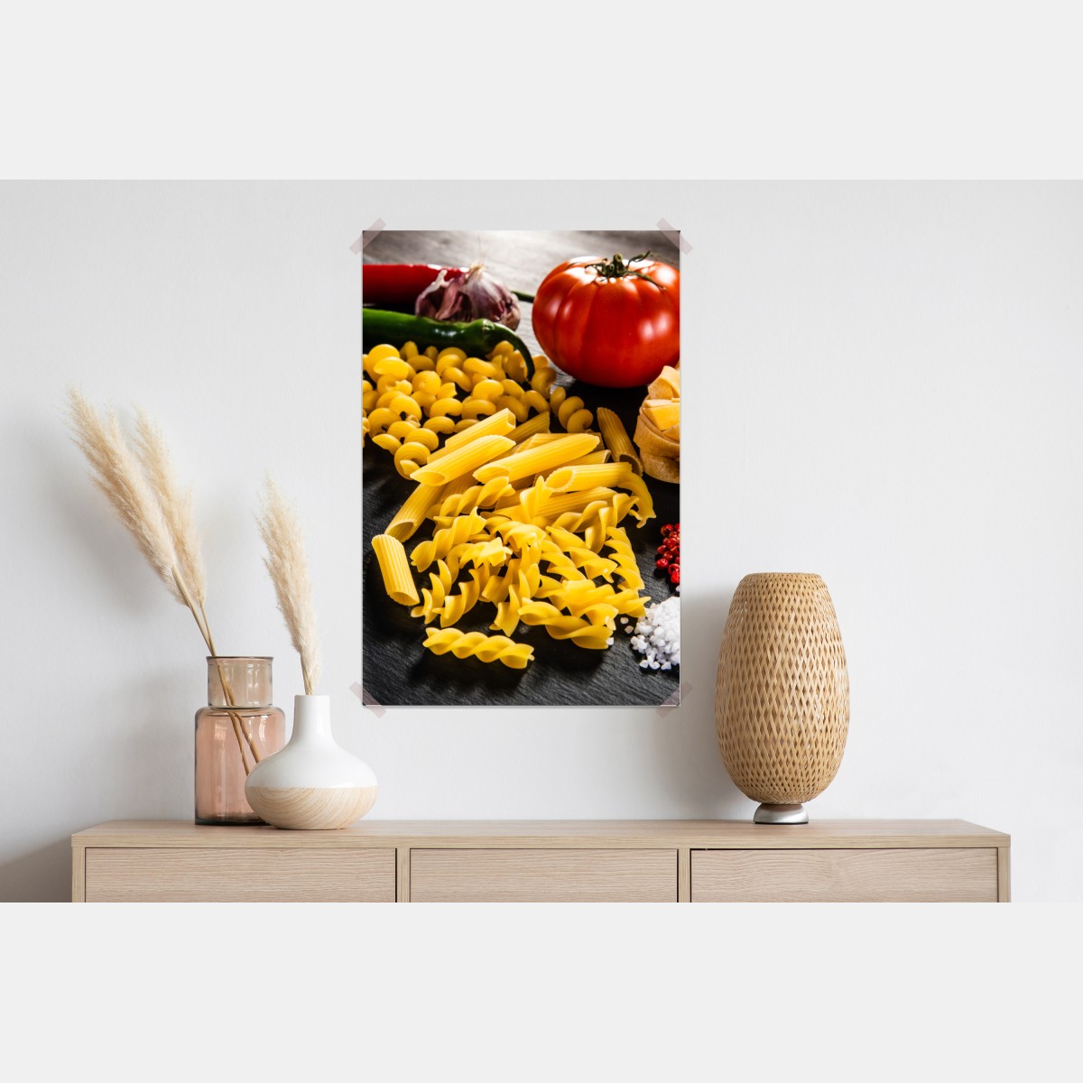 Plakat zbiór suchych makaronów i świeże składniki – Wallissimo® Plakat zbiór suchych makaronów i świeże składniki – Wallissimo®