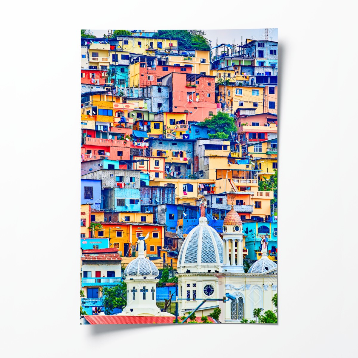 Poster colorful houses of Las Peñas on Santa Ana Hill, Guayaquil