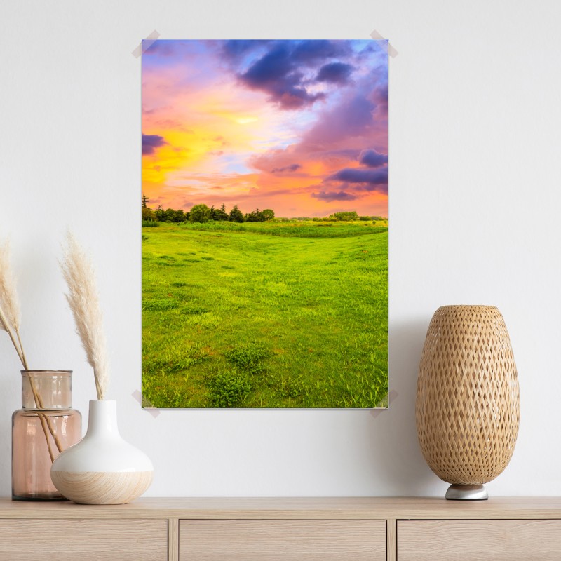 Plakat zachód słońca nad zieloną łąką – Wallissimo® Plakat zachód słońca nad zieloną łąką – Wallissimo®