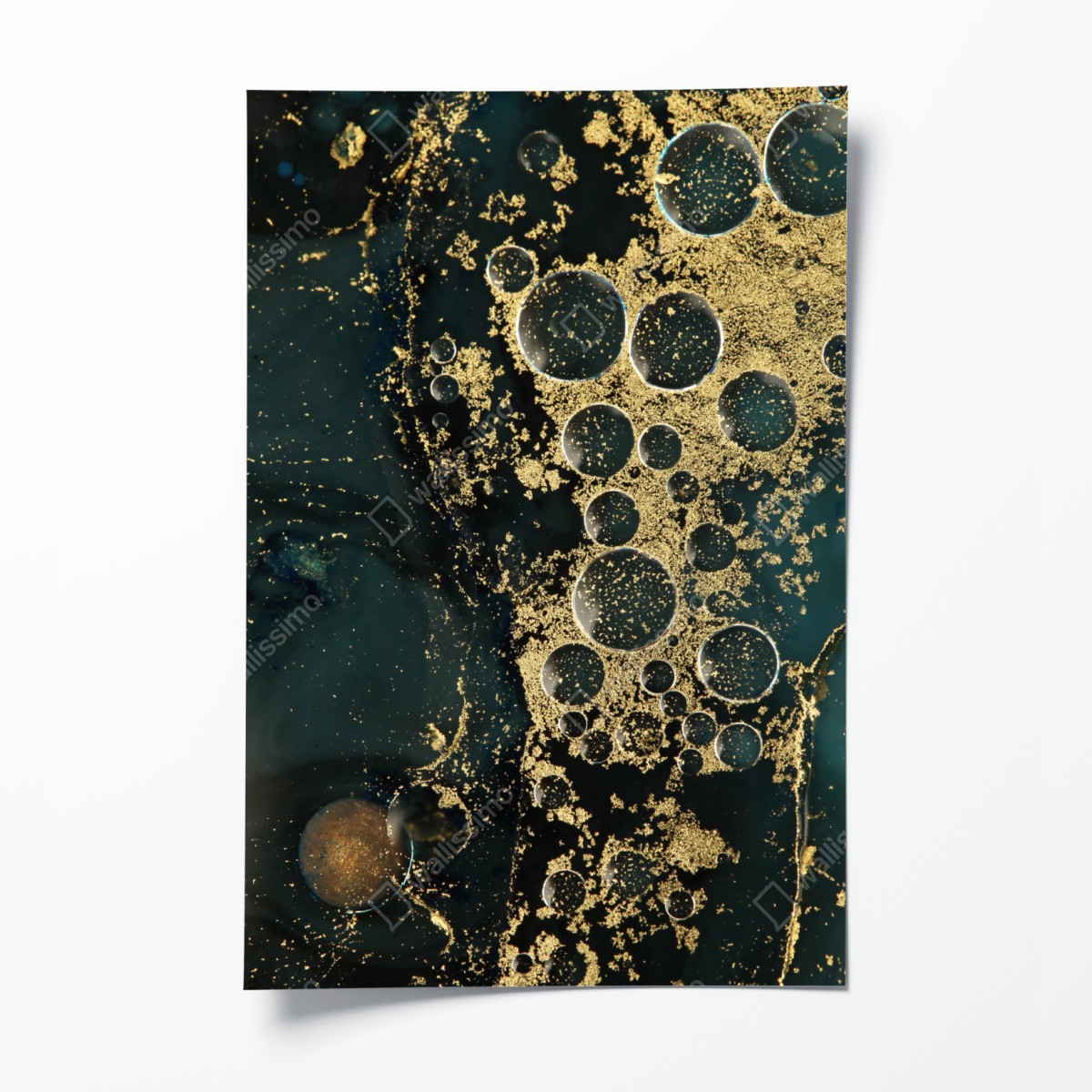 Poster turquoise and gold abstract marbled texture