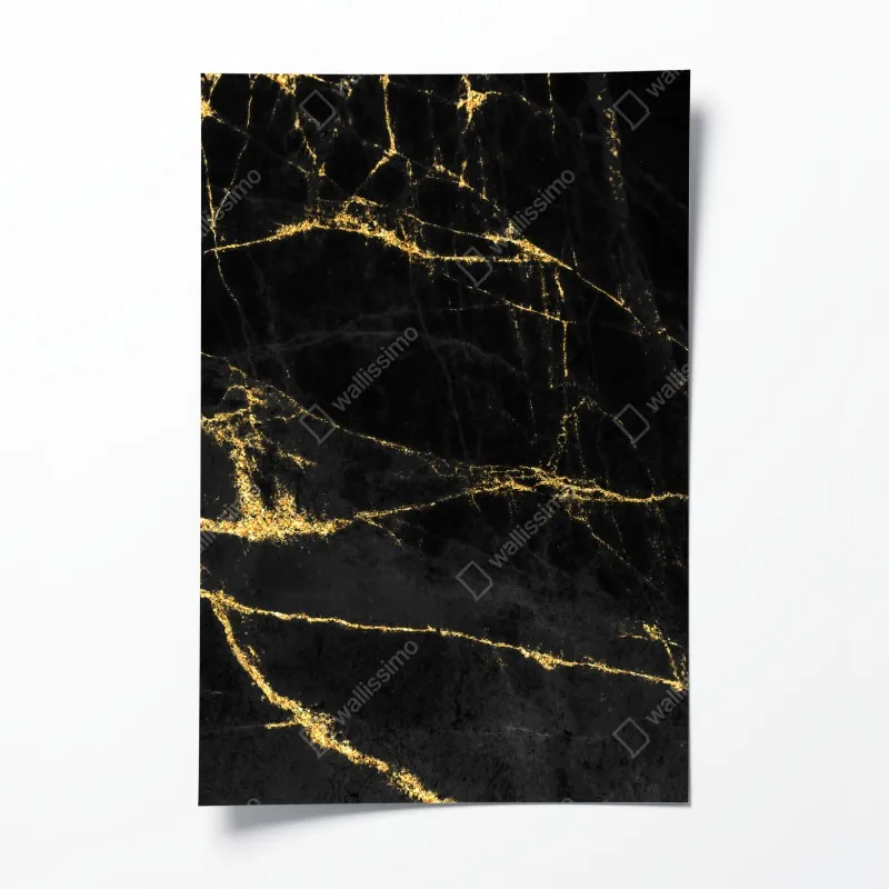Plakat czarny marmur ze złotymi żyłami