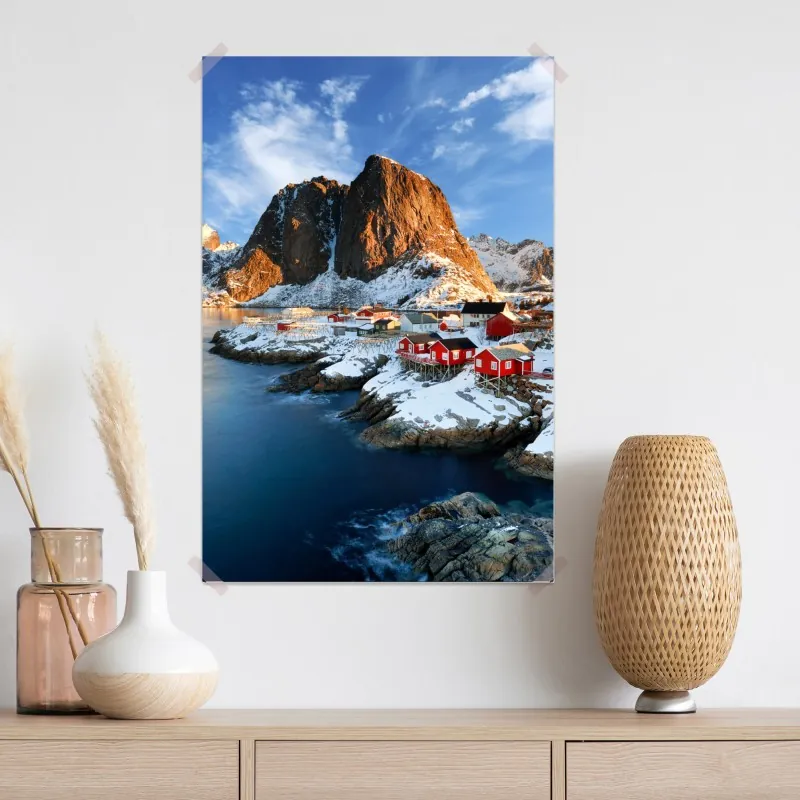 Plakat słoneczna wioska Hamnøy nad fiordem – Wallissimo® Plakat słoneczna wioska Hamnøy nad fiordem – Wallissimo®