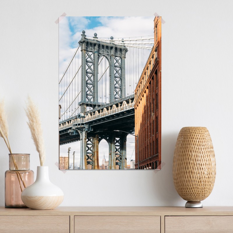 Plakat Brooklyn widok mostu między ceglanymi budynkami