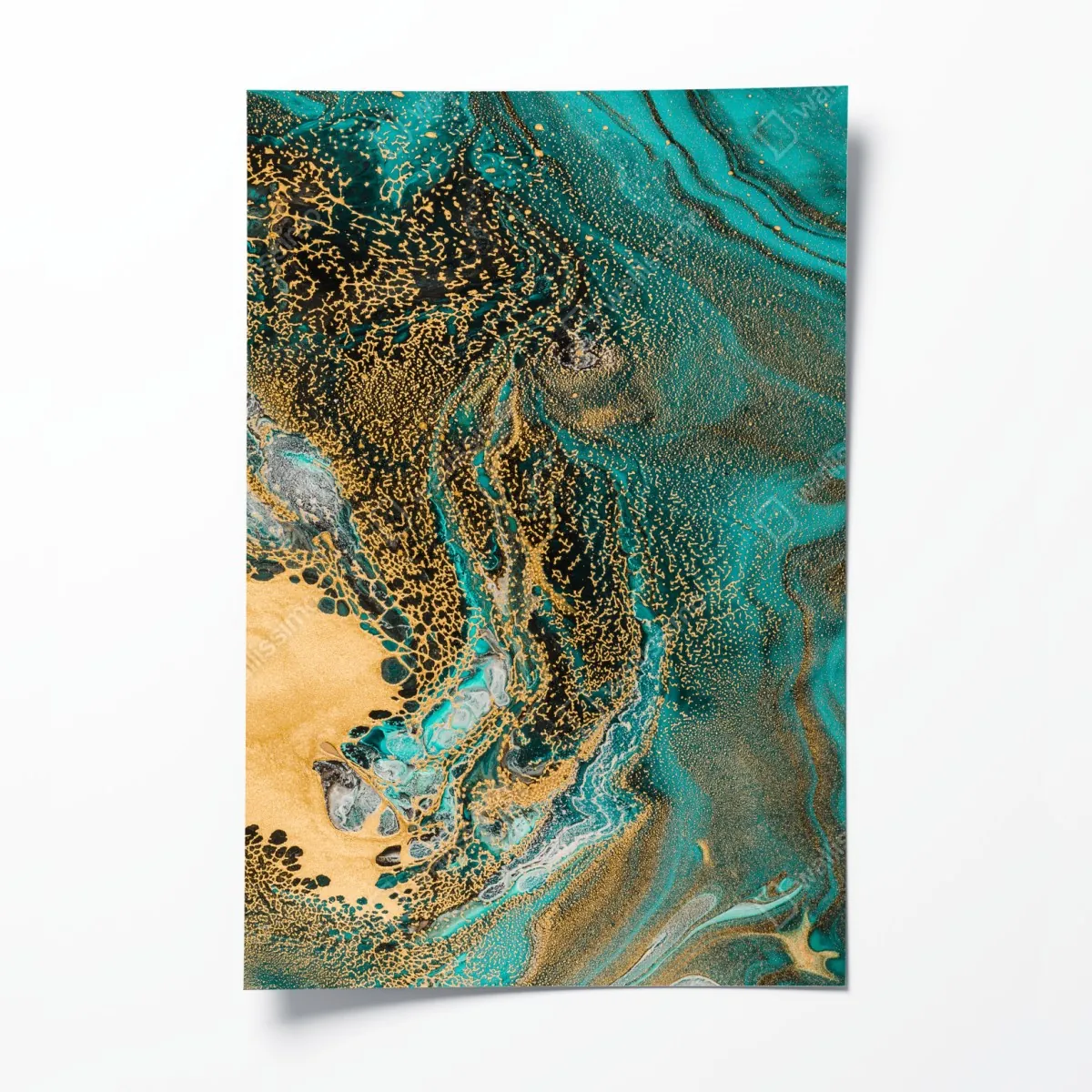 Plakat turkusowy i złoty płynny wir abstrakcji – Wallissimo® Plakat turkusowy i złoty płynny wir abstrakcji – Wallissimo®