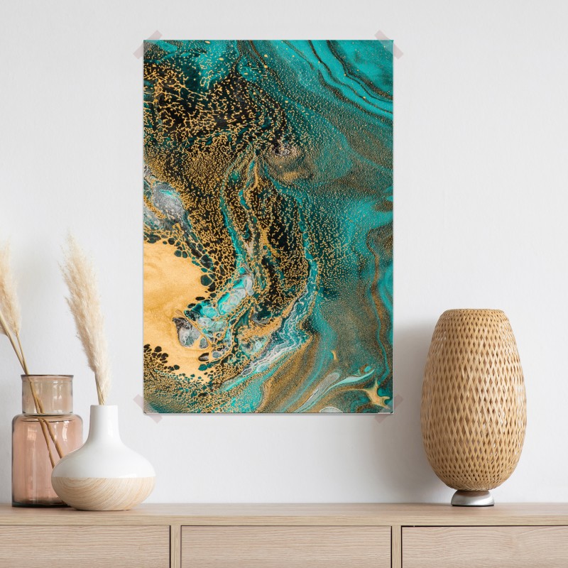 Plakat turkusowy i złoty płynny wir abstrakcji – Wallissimo® Plakat turkusowy i złoty płynny wir abstrakcji – Wallissimo®