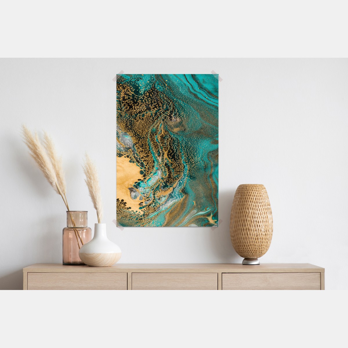 Plakat turkusowy i złoty płynny wir abstrakcji – Wallissimo® Plakat turkusowy i złoty płynny wir abstrakcji – Wallissimo®