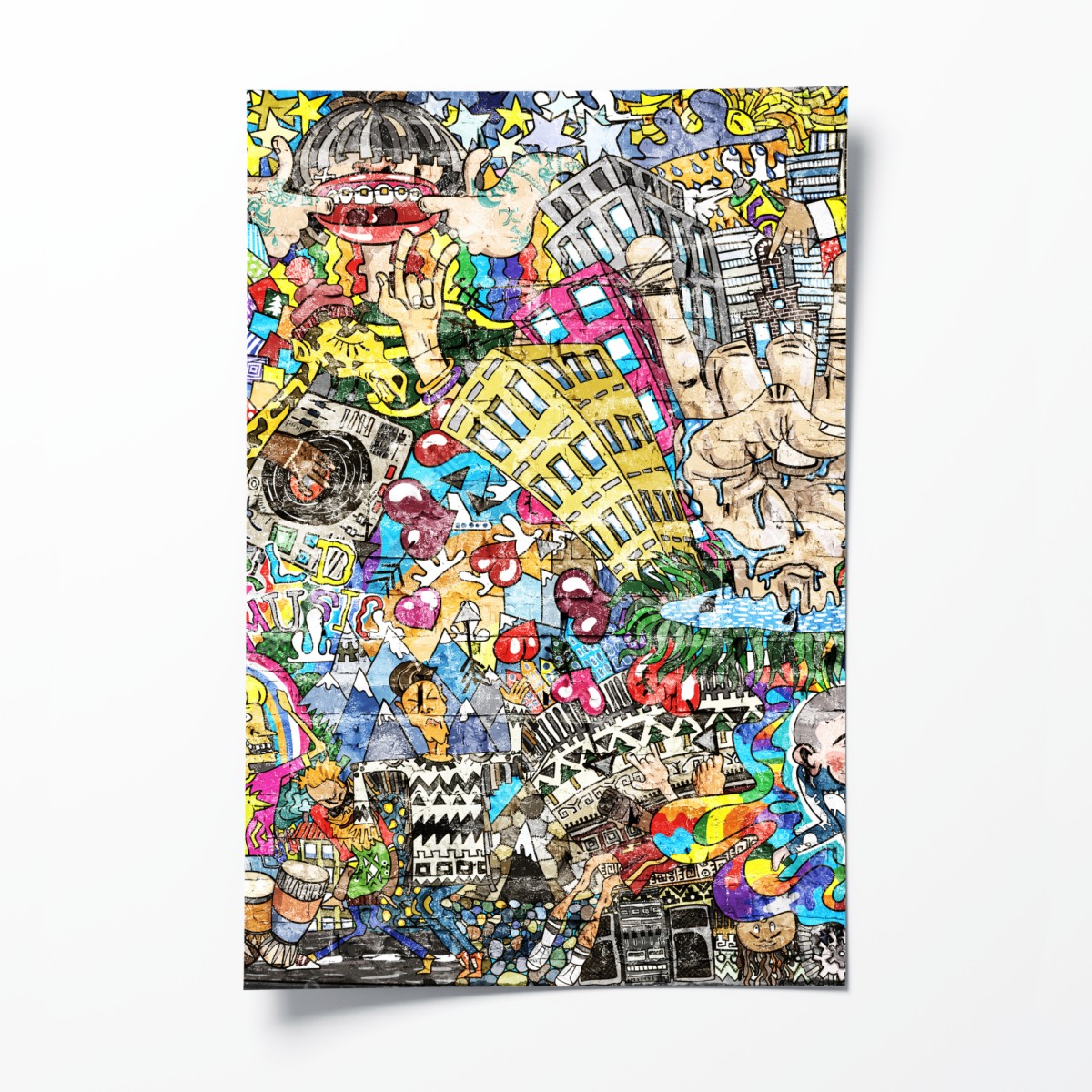 Poster colorful urban music mural collage