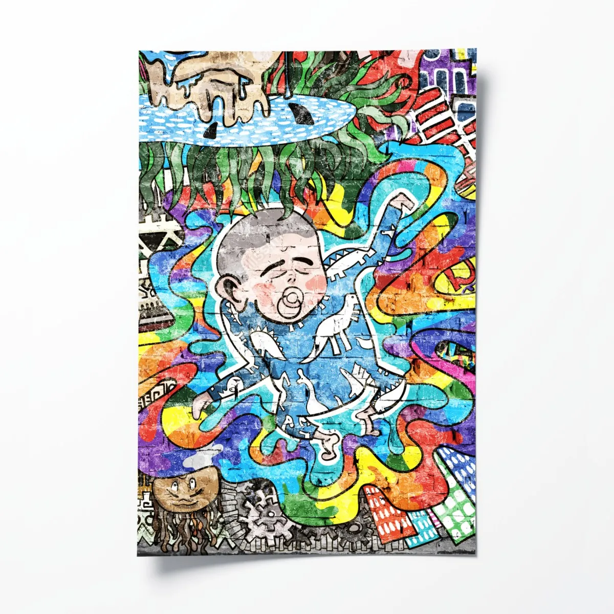 Plakat kolorowy mural graffiti ze śniącym dzieckiem – Wallissimo® Plakat kolorowy mural graffiti ze śniącym dzieckiem – Wallissimo®