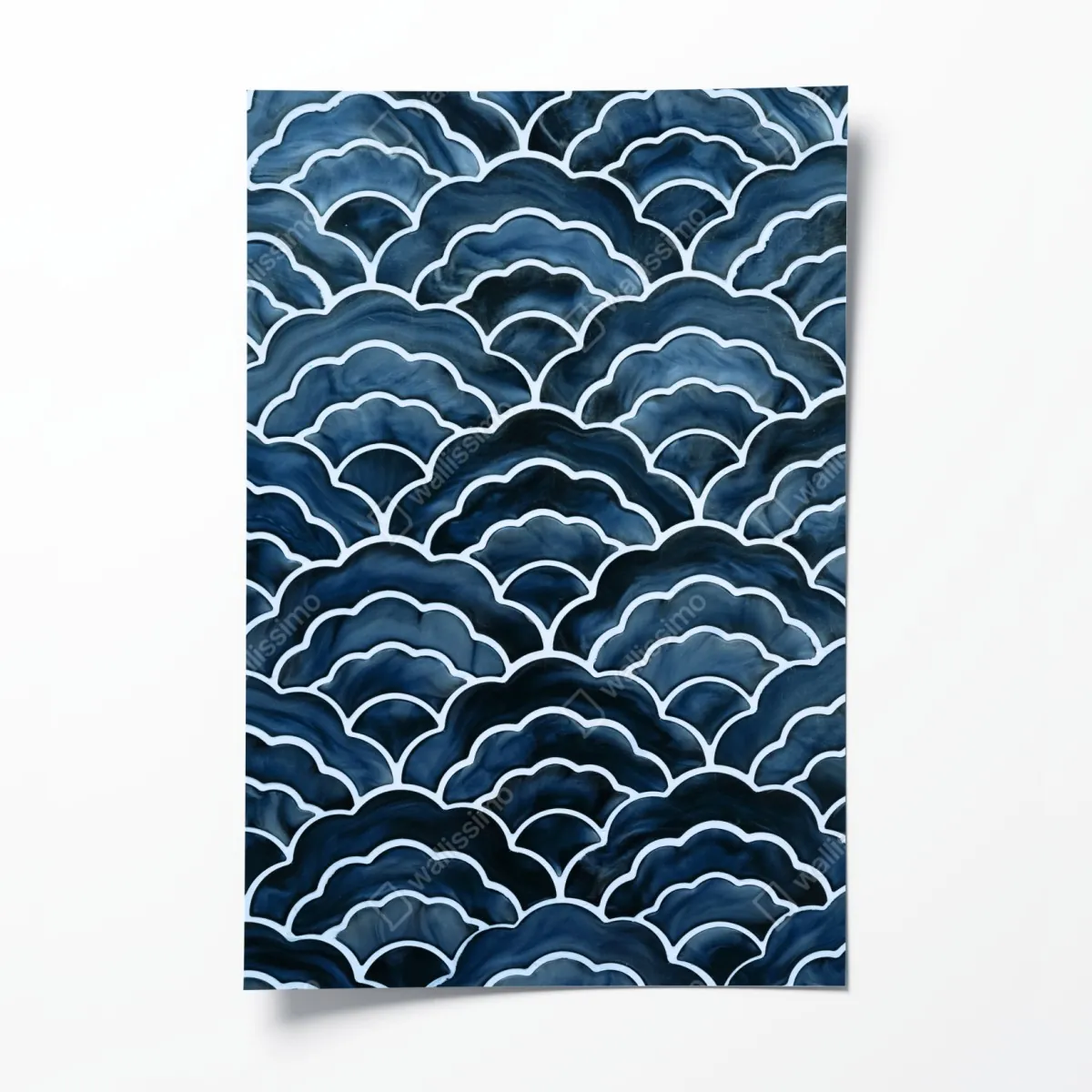 Plakat japoński niebieski wzór seigaiha – Wallissimo® Plakat japoński niebieski wzór seigaiha – Wallissimo®
