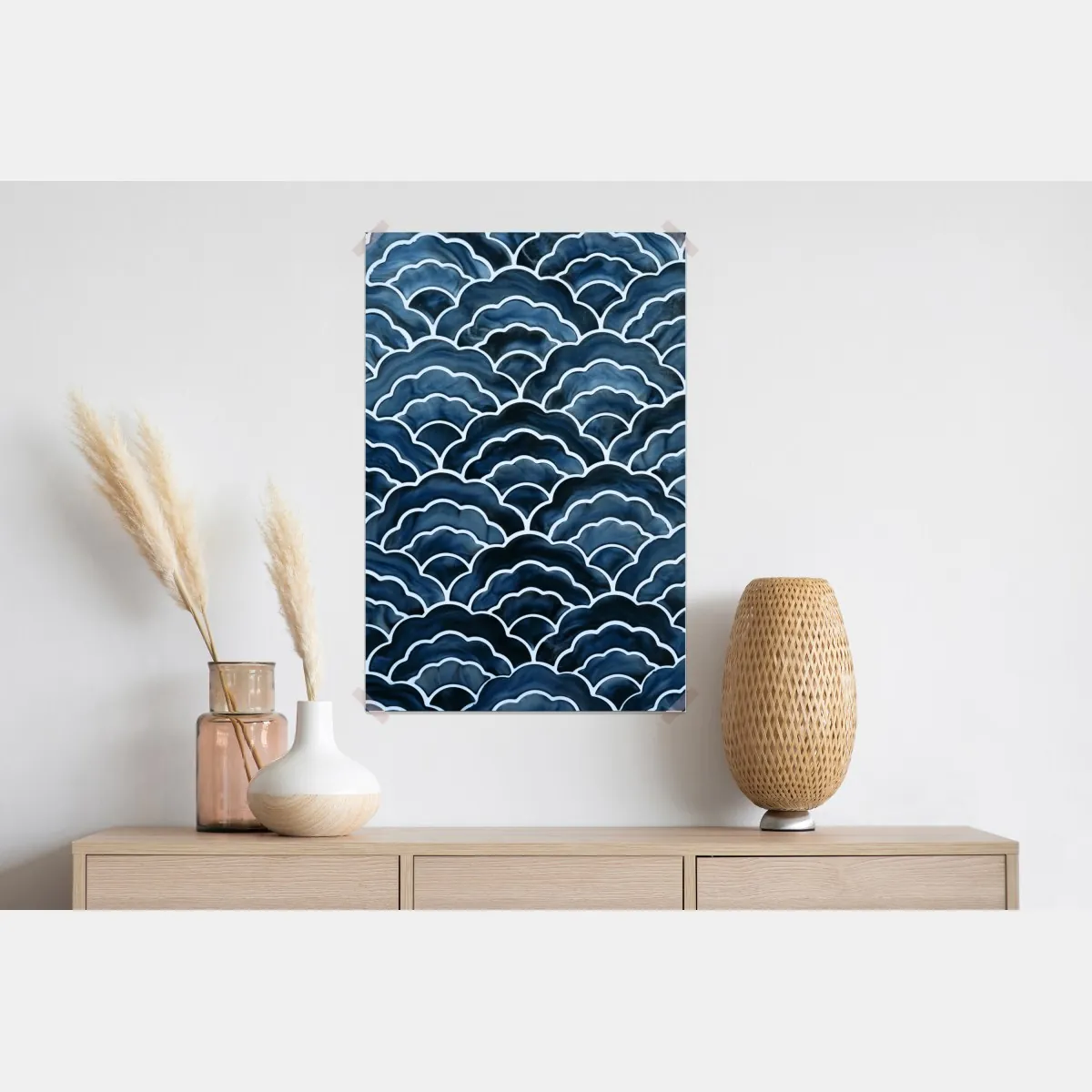 Plakat japoński niebieski wzór seigaiha – Wallissimo® Plakat japoński niebieski wzór seigaiha – Wallissimo®
