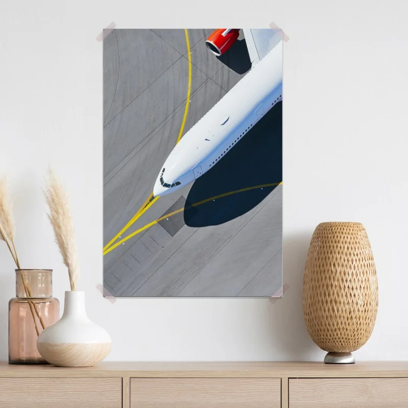 Plakat widok z lotu ptaka na samolot na płycie lotniska – Wallissimo® Plakat widok z lotu ptaka na samolot na płycie lotniska – Wallissimo®