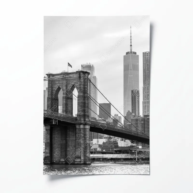 Plakat most brooklyński i panorama Nowego Jorku w odcieniach szarości