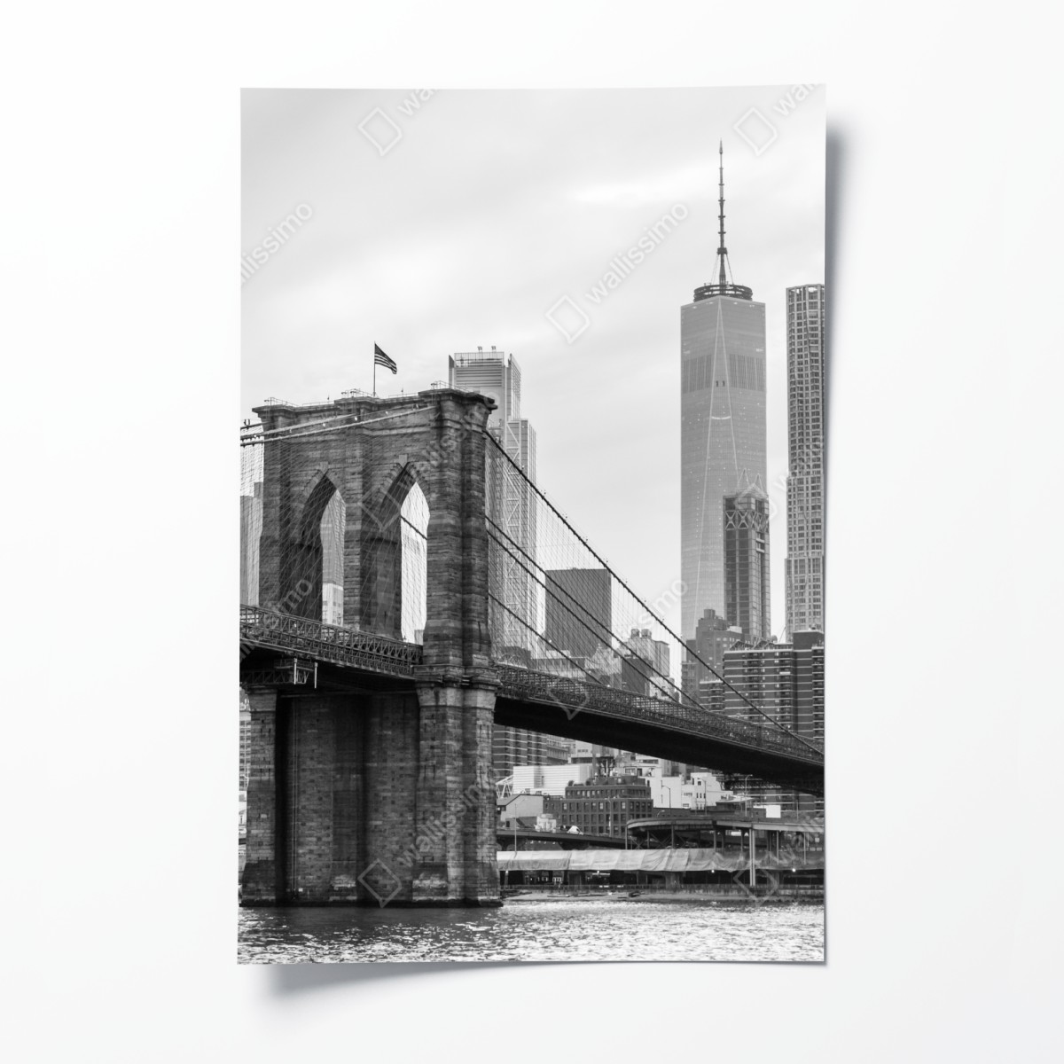 Poster Brooklyn Bridge and New York skyline in grayscale