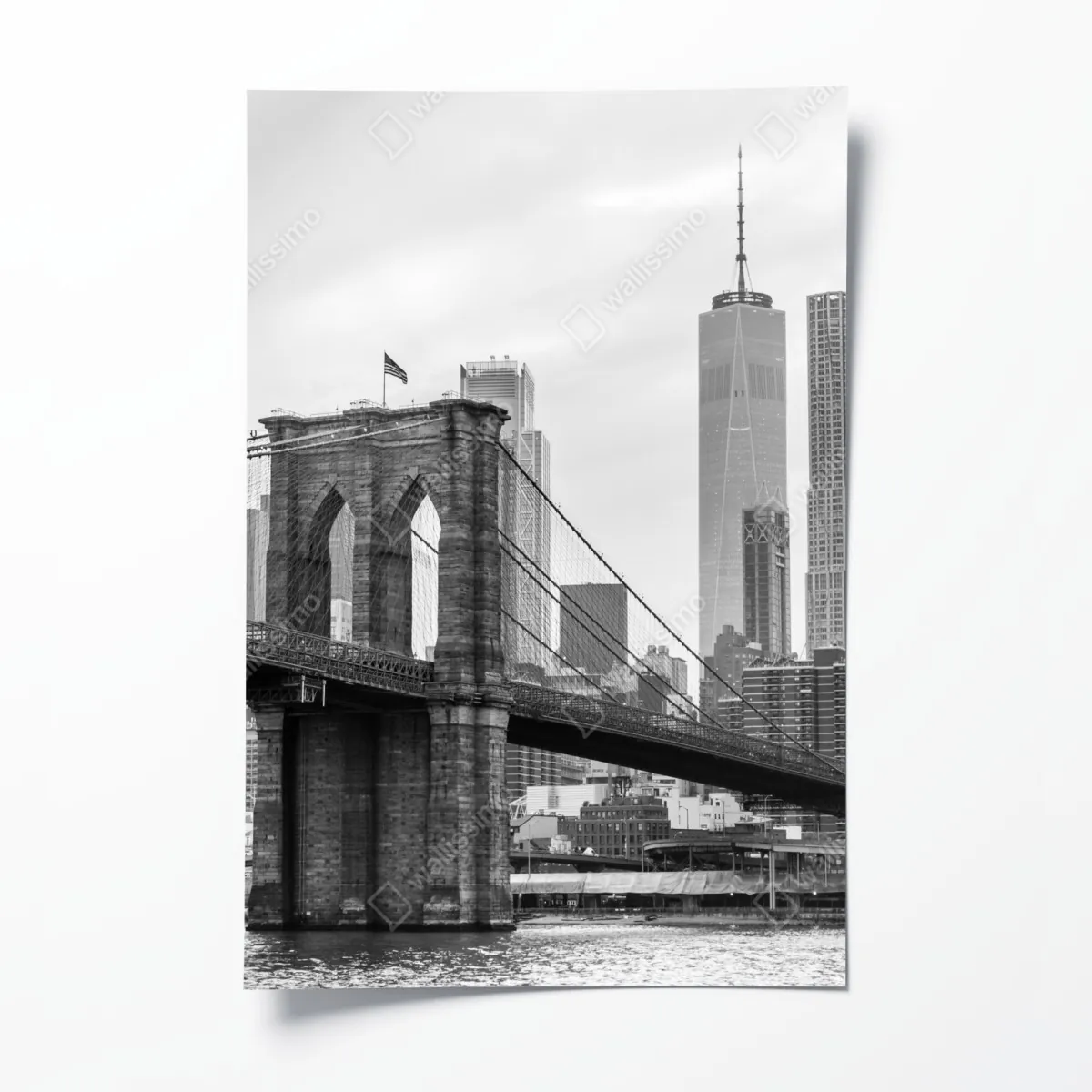 Plakat most brooklyński i panorama Nowego Jorku w odcieniach szarości – Wallissimo® Plakat most brooklyński i panorama Nowego Jorku w odcieniach szarości – Wallissimo®