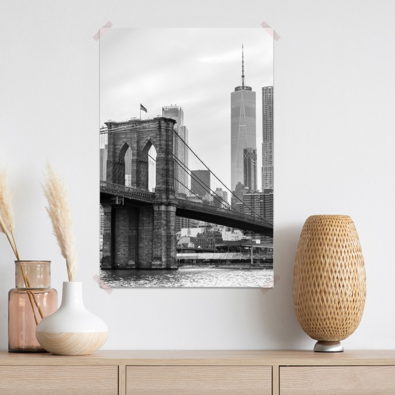 Plakat most brooklyński i panorama Nowego Jorku w odcieniach szarości – Wallissimo® Plakat most brooklyński i panorama Nowego Jorku w odcieniach szarości – Wallissimo®
