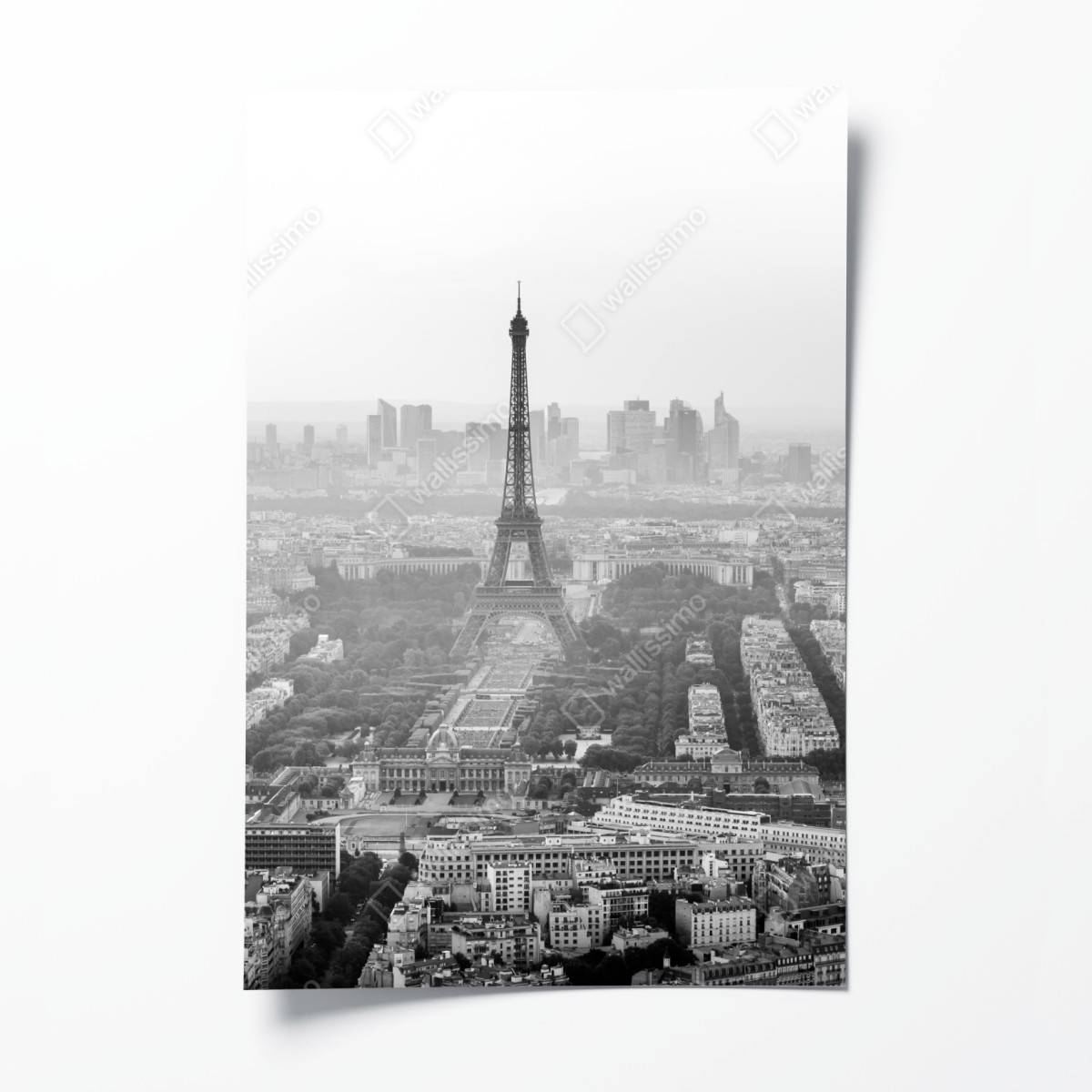 Poster elegant Eiffel Tower aerial skyline in grayscale