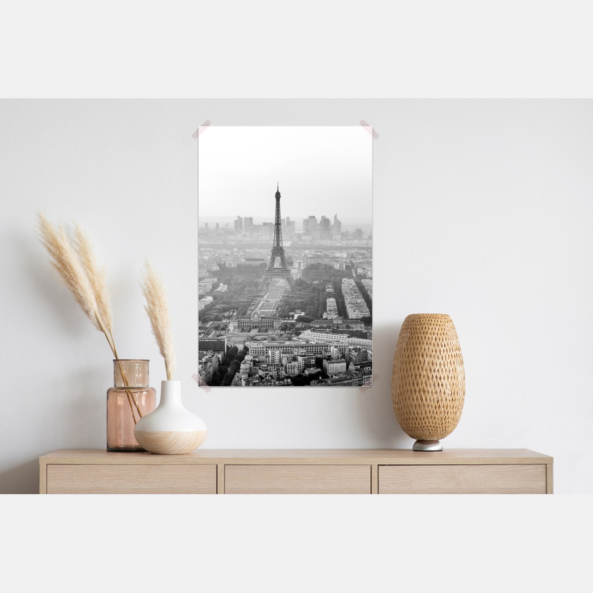 Plakat elegancka Wieża Eiffla panorama lotnicza w odcieniach szarości – Wallissimo® Plakat elegancka Wieża Eiffla panorama lotnicza w odcieniach szarości – Wallissimo®