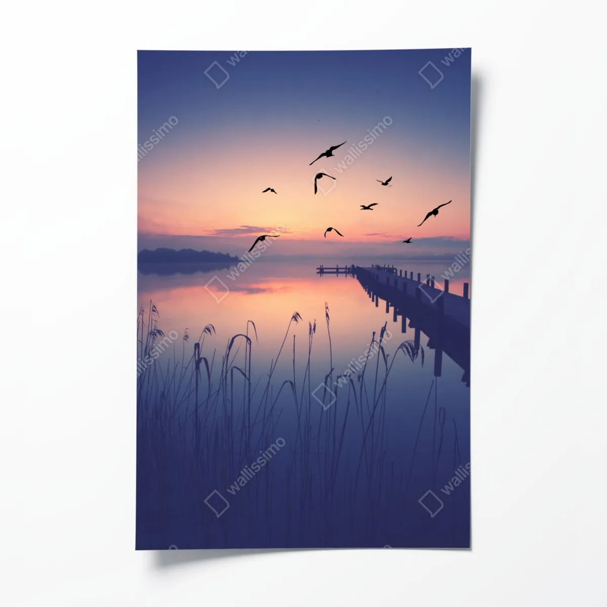 Plakat spokojny wschód nad jeziorem z ptakami – Wallissimo® Plakat spokojny wschód nad jeziorem z ptakami – Wallissimo®