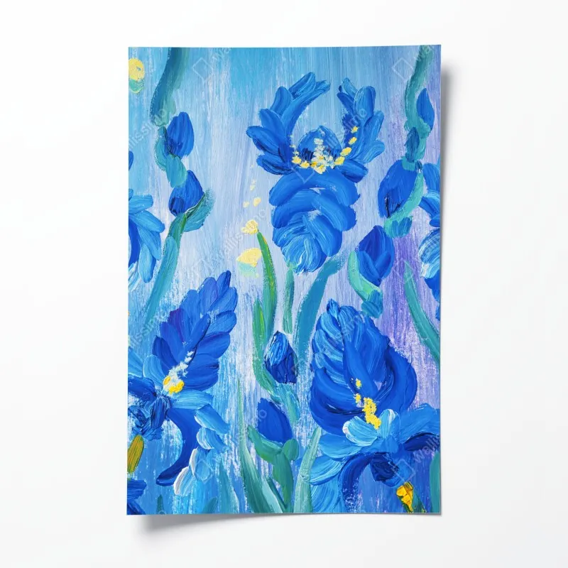 Plakat żywy niebieski bukiet irysów