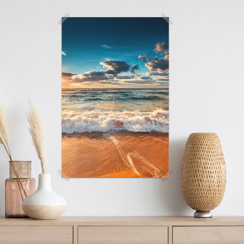 Plakat złoty wschód słońca nad brzegiem morza – Wallissimo® Plakat złoty wschód słońca nad brzegiem morza – Wallissimo®